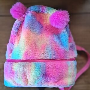 Claire's Mini Backpack, Toddlers Children, Rainbow Faux Fur Pompoms,
